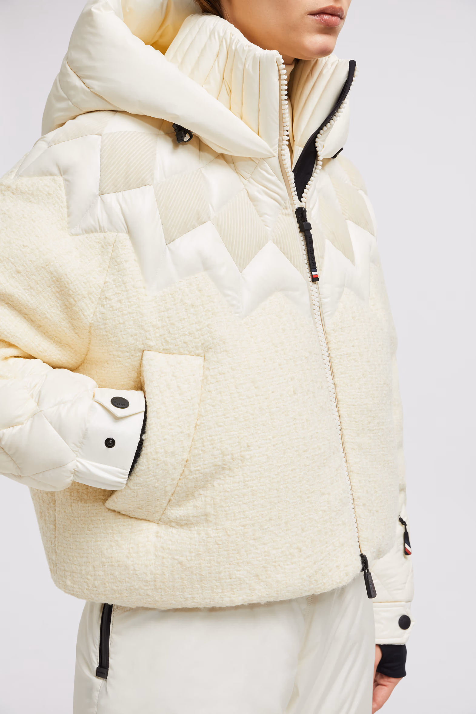 Hintersee Patchwork-Quilted Wool Short Down Jacket Women White Ivory Moncler 8